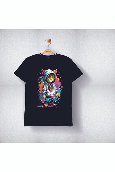 Cevval Unisex Kids T-Shirt - Hooded and Cat Printed
