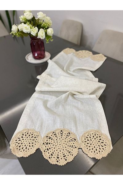 Parla Life Runner cu motive din țesătură de in de culoare crem (dimensiune personalizată)