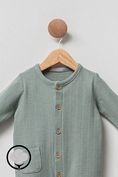 Cassiope Euphoria Boy Baby Boy Booties Jumpsuit Jacquard Knitted 100% Cotton 3-6-9 Months-3 Months - Green