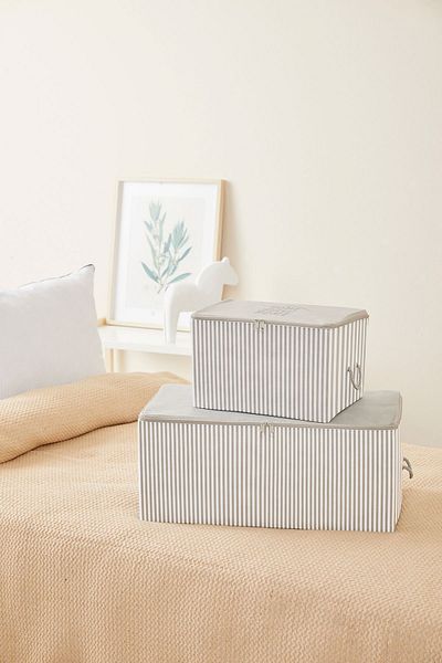 renklibebek 2-Piece Gray Striped Under Base Sweater Organizer - Medium and Small Size Storage