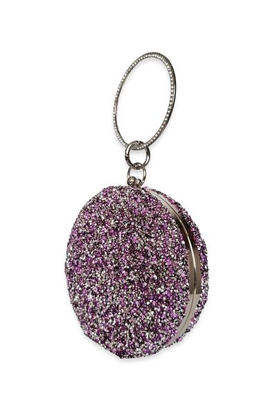MidStore Geantă de rochie de seară rotundă de piatră de culoare liliac Geantă de seară de nuntă de logodnă Geantă lucrată manual