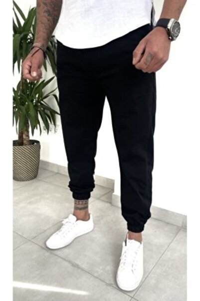 NO 601 Ανδρικό μαύρο καλοκαιρινό λαστιχένιο παντελόνι με 23 σχέδια