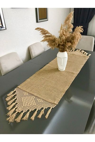 Parla Life Πλεκτό Μοτίφ Φούντα Γιούτα Υφασμάτινο Runner 40x90 εκ