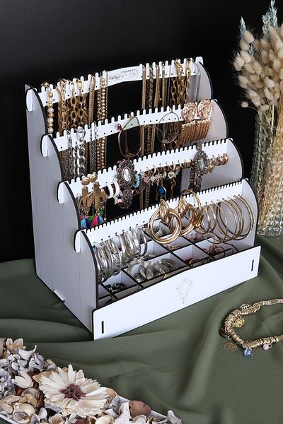 Design OTTO Diamond Small Organizer - Set de colier și inele pentru machiaj cosmetic alb