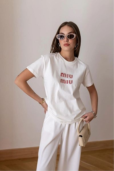 Pulli Collection Ecru T-Shirt with Bright Text Detail