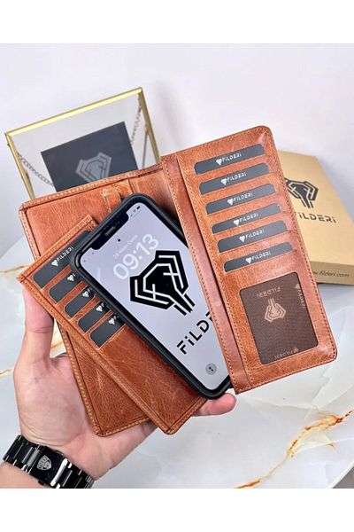 Fil Deri Модел 2027 - Портфейл от естествена кожа с отделение за телефон и държач за карти