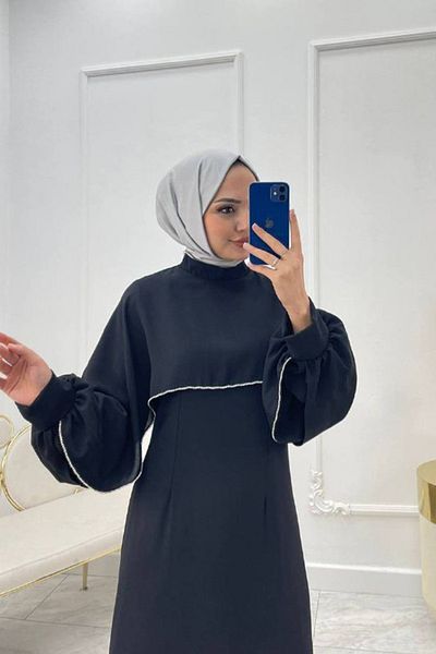 Neşeli Butik Rochie hijab pentru femei din Lycra cu detalii în piatră - NMS011
