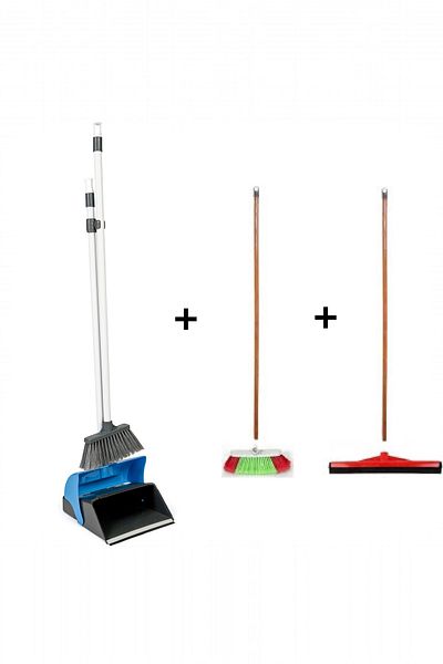 MCK Plus 3-Piece Cleaning Set - Wooden, Handled Brush and Cekcek Lux Foldable Faras