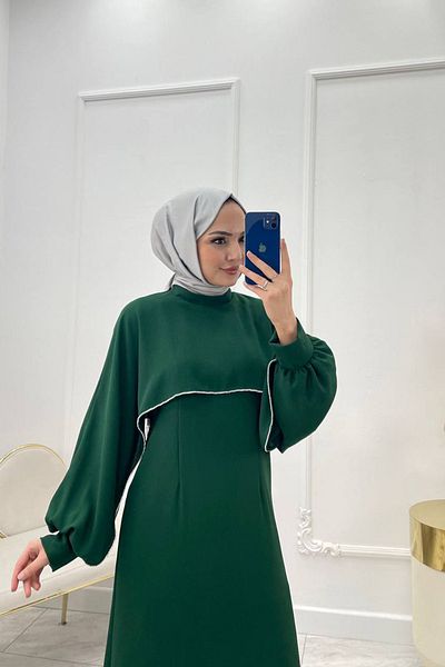 Neşeli Butik Γυναικείο χιτζάμπ φόρεμα με πέτρινη λεπτομέρεια Lycra - NMS011