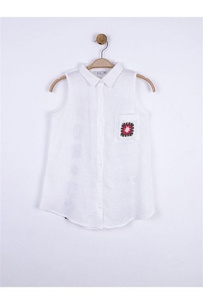 NK Girl's Motif Linen Square Lace Shirt