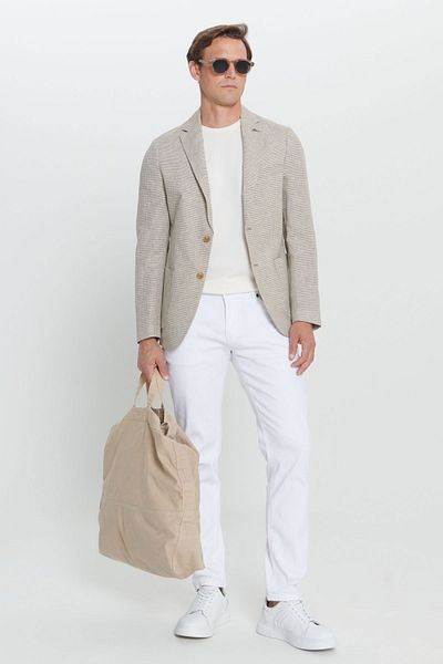 AC&Co / Altınyıldız Classics Slim Fit-Blazer aus Leinen – Herren, Braun, Mono-Kragen, karierte Beuteltasche