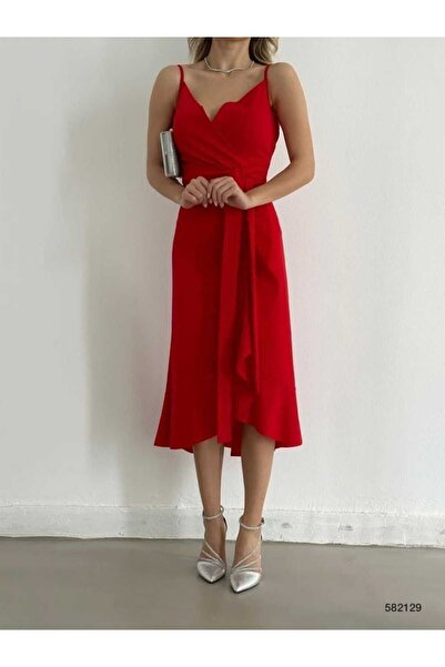 Malva Women's Stylish Wedding Evening Dress with Straps and Belt