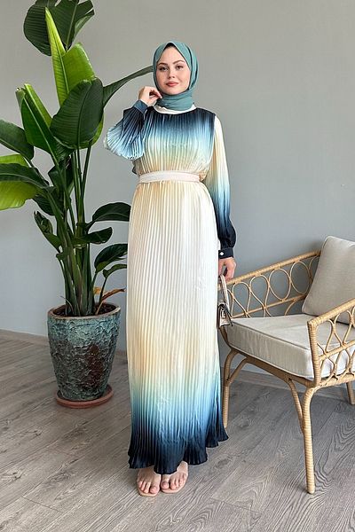 InStyle Übergangskleid aus plissiertem Indigo-Satin