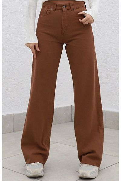 LAMİRAMOOD Γυναικεία Ψηλόμεση Casual Καφέ Τζιν - Μπλε Χελώνα