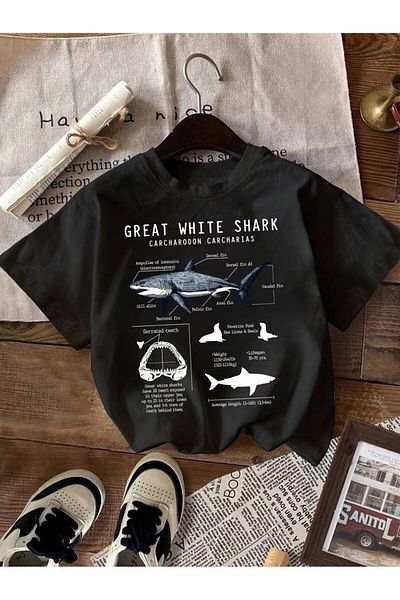 AMMA Unisex Printed Great White Shark Short Sleeve T-shirt - 100% Cotton