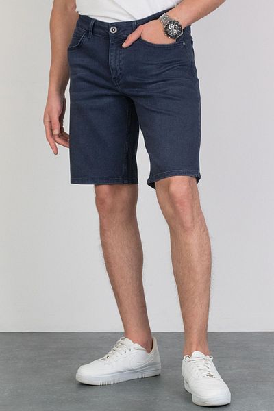 HLT JEANS Pantaloni scurți din denim din lycra albastru bleumarin pentru bărbați - Croială relaxată, șlefuit Hlthe001957