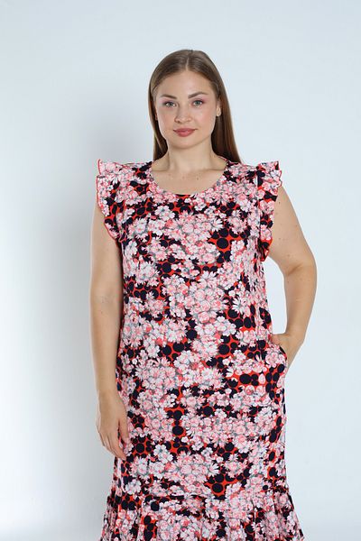 İntensive rochie cu volane, cu mâneci și fustă, cu buzunare, 100% bumbac, cu imprimeu de mărime mare