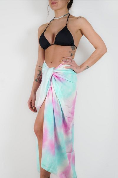 pistore Rochie de plajă pentru femei, albastru, roz, cu model, pareo lung, sezon nou