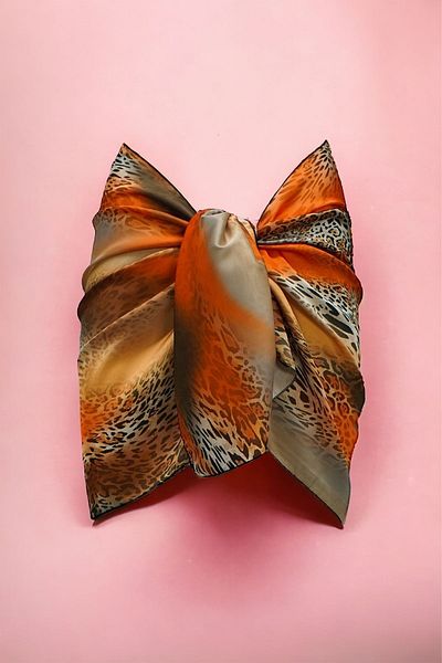 pistore New Season - Orange and Brown Leopard Print Satin Women's Beach Dress