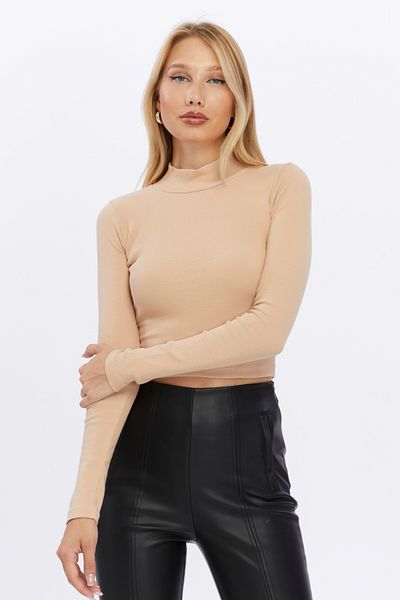 LAENT Μπλούζα με ραβδώσεις Camel Color - Stand Collar