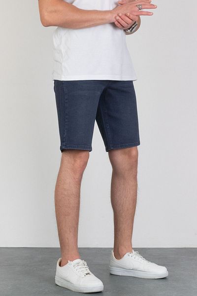 HLT JEANS Pantaloni scurți din denim din lycra albastru bleumarin pentru bărbați - Croială relaxată, șlefuit Hlthe001957