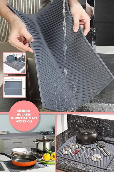 VİGENTİNO Covoraș de uscare vase din silicon de dimensiuni mari Suport pentru vase Covoraș pentru vase Antracit 44 x 33 cm