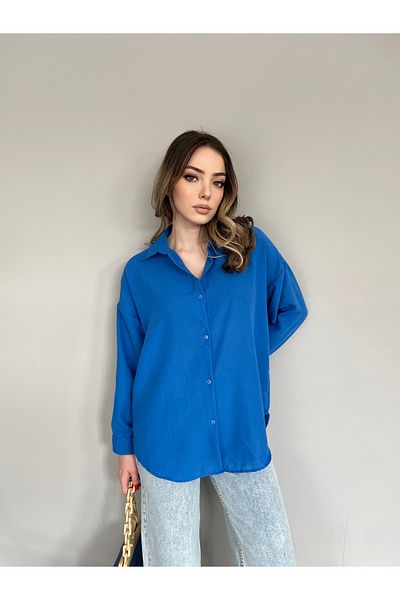 Basko fashion Cămașă de in albastru Saks