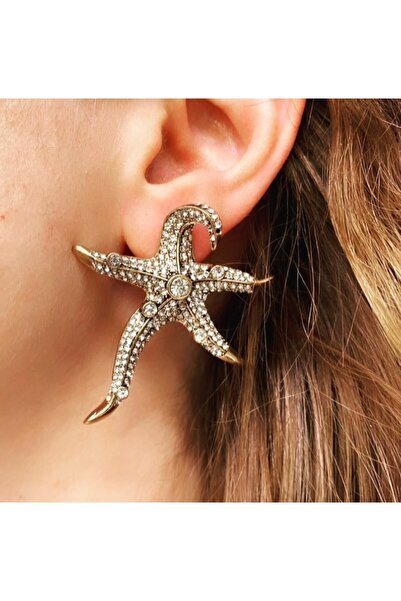 TMD AKSESUAR أقراط عتيقة مرصعة بأحجار الزركون على شكل نجم البحر