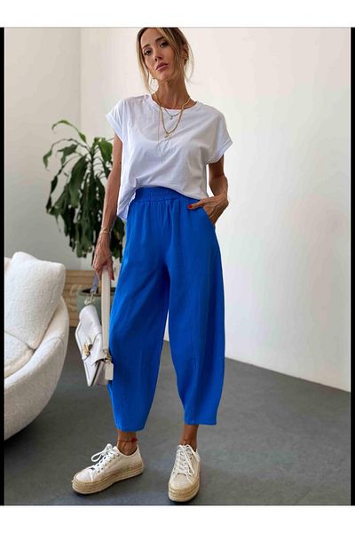 Bak'ap Pantaloni din gabardină premium cu talie elastică