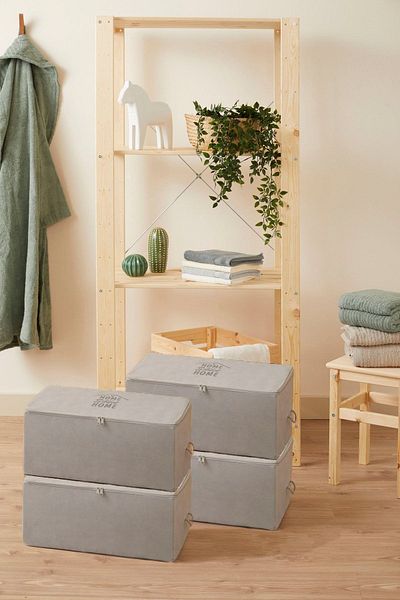 renklibebek 4-Piece Gray Colored Base Dowry Sweater and Storage Organizer - Size: (52X28X21)