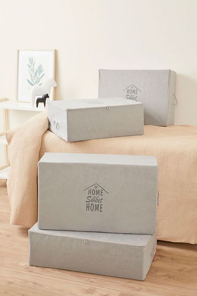 renklibebek 4-Piece Gray Color Under Base Storage Organizer - 2 Mega and 2 Large Size Dowry Sweater Quilt