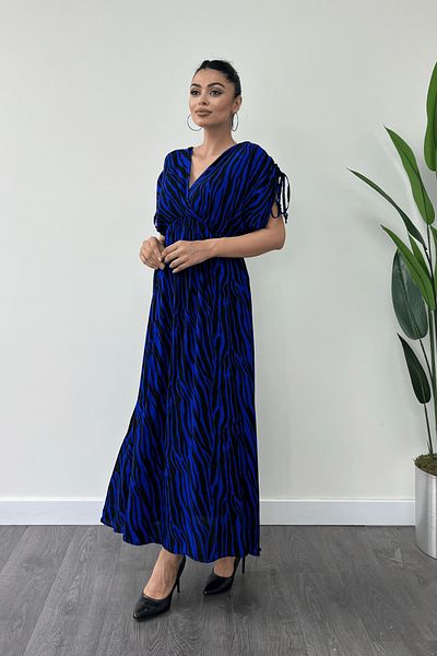 giyimmasalı Viscose Midi Dress - Elastic Waist, Saxe Blue