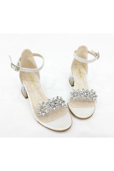 ÇAĞ AYAKKABI Girl's Evening Dress Shoes Transparent Heeled Stone Shoes