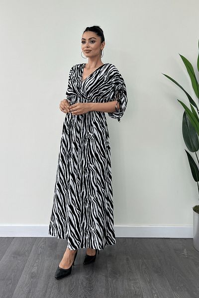giyimmasalı Elastic Waist Viscose Midi Dress - BLACK