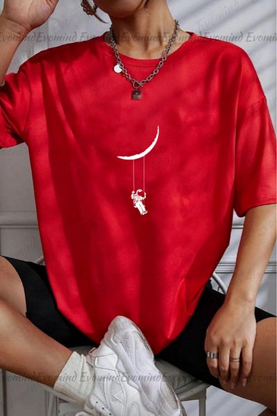 Evomind In Cart 5 or More Purchases Get 1 T-Shirt as a Gift - Unisex Swing in the Moon Printed T-Shirt