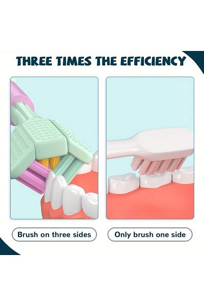 GlassySKY Pink 3-Sided Soft Toothbrush for Ages Above 4 - Gentle Cleaning