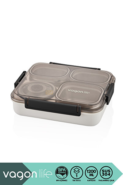 Vagonlife صندوق غداء بينتو 1200 مل من نيو كوليكشن - صندوق غداء فولاذي بطبقة واحدة مكون من 4 أقسام ووعاء
