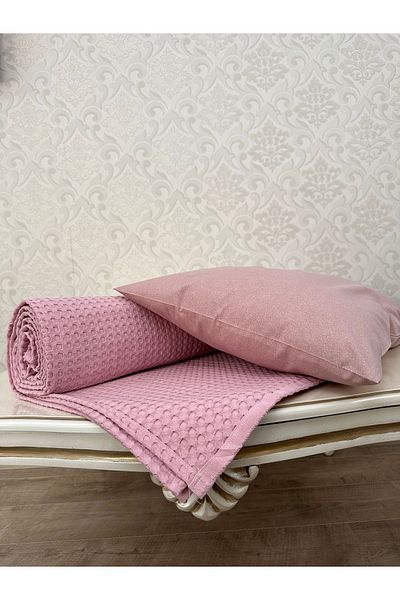 Muteks طقم بيكيه فردي فاخر - 100% قطن، غطاء صيفي وغطاء وسادة، لون مسحوق، (160x240 سم)