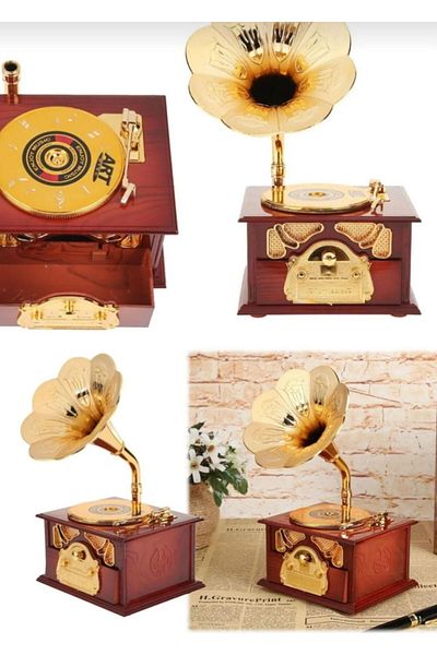 ASPARTAM Gramophone Music Box - Classical Trumpet, Cosmetics and Jewelry Box Home Decoration