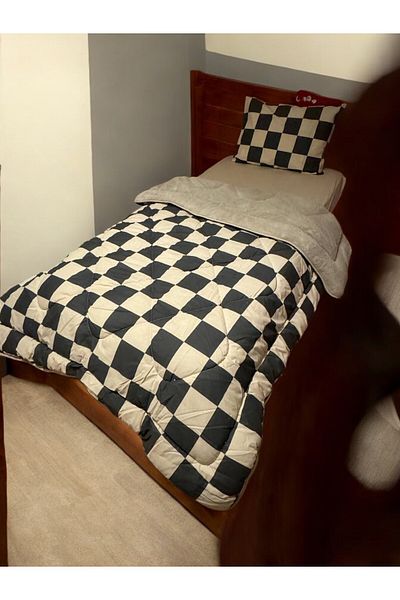 Violacasa Beige Colored Single Double Sided Welsoft Quilt Checkers