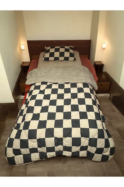 Violacasa Beige Colored Single Double Sided Welsoft Quilt Checkers