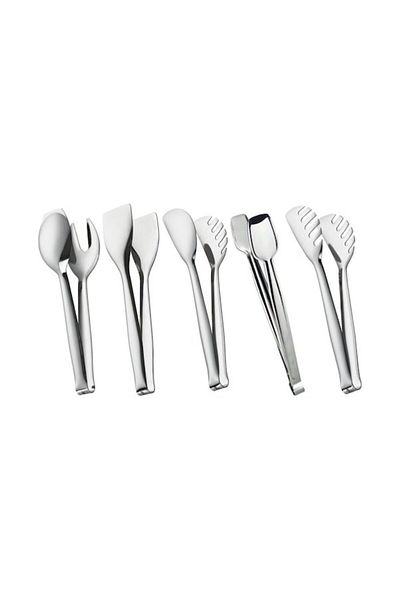 Nehir 5-Piece Steel Tongs Set - Cake, Pasta, Serving, Salad and Grill 28cm