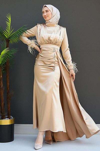 GİZ AGİYİM Χρυσό Φόρεμα Hijab - Γούνινο Σατέν