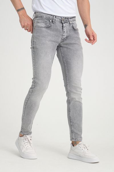 OneZero Blugi skinny gri - bărbați, cu nasturi și spălare ușoară pe zăpadă
