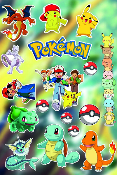 Limitless Design Pokemon Pikachu Çizgi Film Sticker Etiket Seti - Laptop Tele...