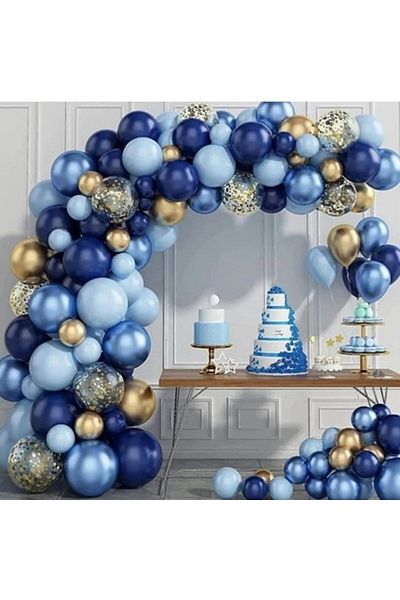 parti sürprizi Birthday Balloon Chain Set Blue, Navy Blue, Metallic Gold, Transparent 65 Balloons
