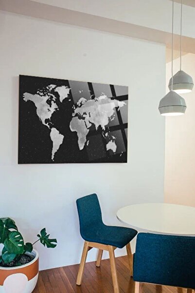 TAULART Modern World Map Map for Office, Home 4mm Unbreakable Tempered High Definition Glass Table