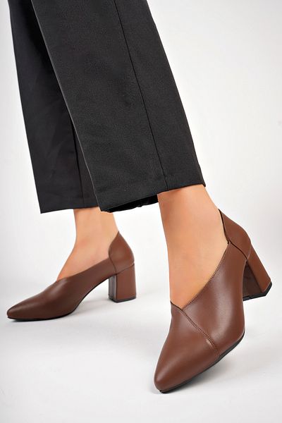 Deripabuc Brown Genuine Leather Women's Heeled Shoes - Shn-0865