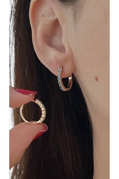 neslim designer Xuping Mavi Boncuk Detay Gold İtalyan Çelik Halka Küpe