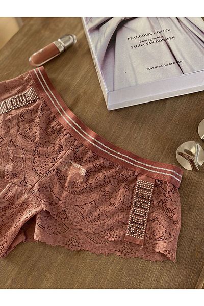 Amour Dried Rose Glittered Jewelled Lace Panties